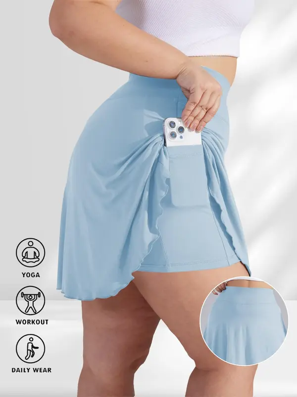 【Plus Size】 Solid High Waist Skort, Regular Fit Casual Comfort Minimalist Basic Pocket A Line Skirt for Daily Wear, Women's Bottoms for Summer, 2 in 1 Skirtswomen, Clothing 5