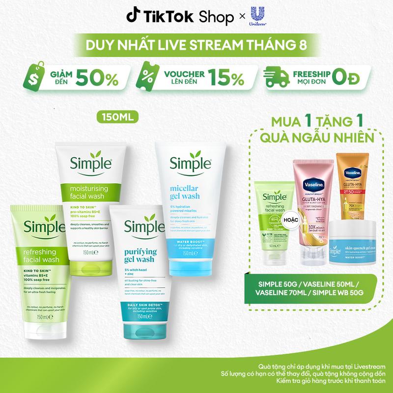 Sữa Rửa Mặt Simple hỗ trợ làm sạch và Dưỡng Ẩm Da 150ml [1]