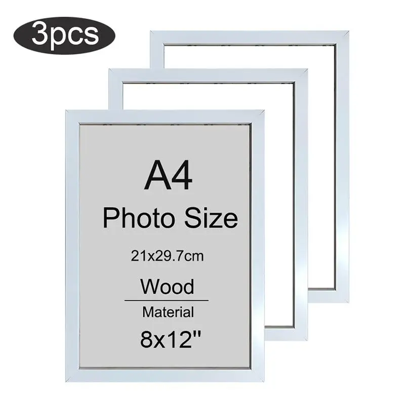 A4 Photo Frame, 3pcs/set Wooden Photo Frame, Wall Hanging Poster Frame for Home Office Decor
