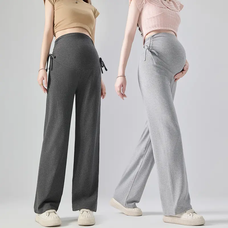 H69760# Maternity Trousers Easy Matching Drawstring Wide Leg Elegant Summer Slim Casual Maternity Wide-Leg Trousers Sport Pregnancy Pants