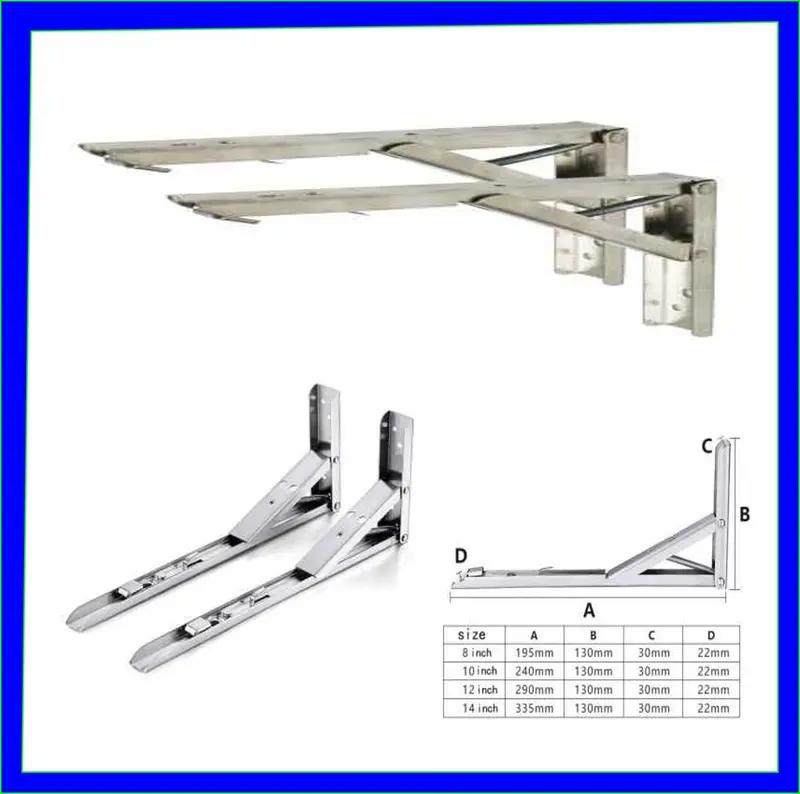 Taffware Bracket Engsel Siku Lipat Stainless Steel Folding Max Load 65kg Bracket Engsel Siku Meja Lipat Dinding 14 Inch 2 PCS Engsel Siku Rak Meja Lipat Dinding Engsel Ambalan Stainless Steel - JM007 0