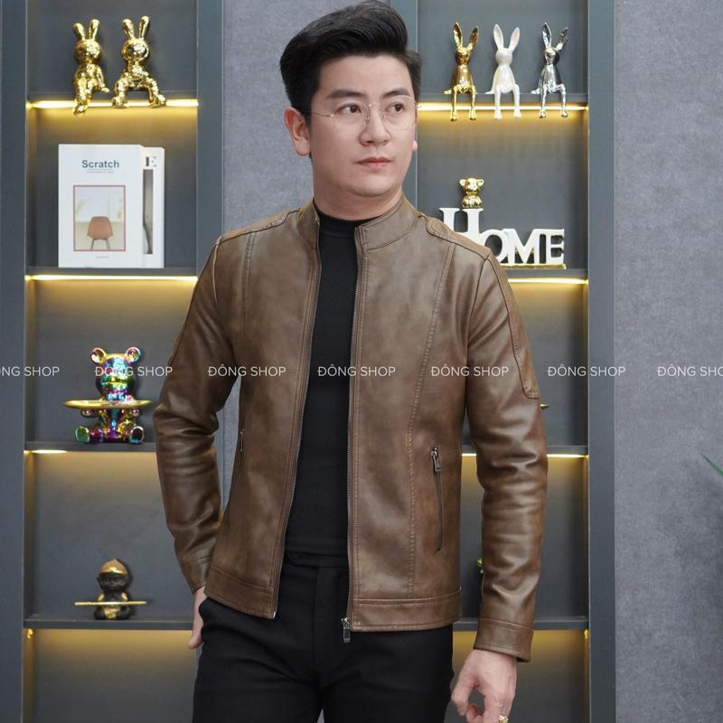Áo Da nam cổ tàu 9909, ao khoac nam hàng quảng châu cao cấp - lót lông Nhung- khoá tay kéo Menswear Jacket áo khoác áo da ao da áo da
