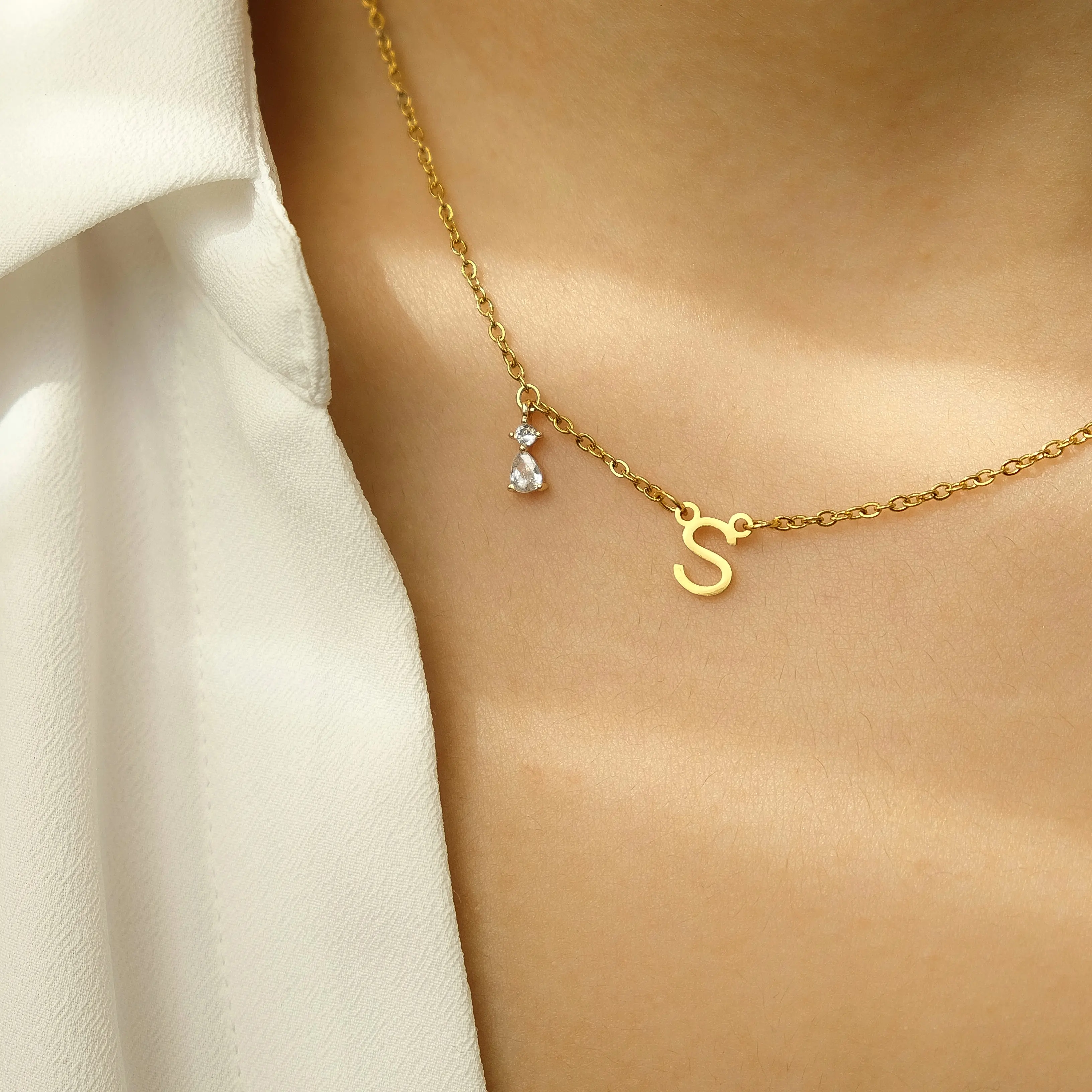 Teardrop Initial Letter Alphabet Necklace
