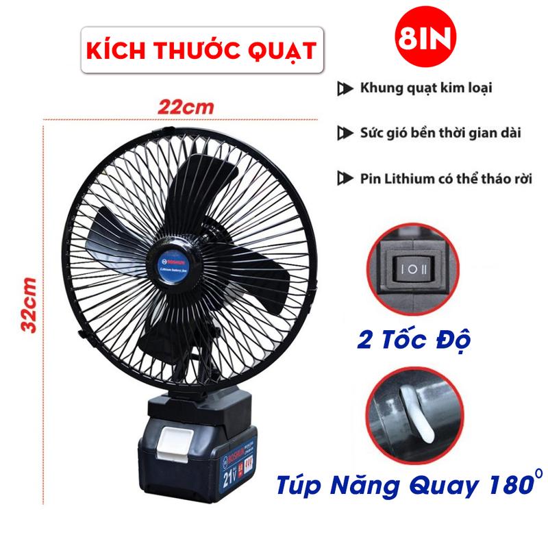 Quạt Chạy Pin Mikita 22cm - Tuốc Năng Đảo Chiều - 2 Cấp Độ Gió - Chân Pin Phổ Thông 4cm