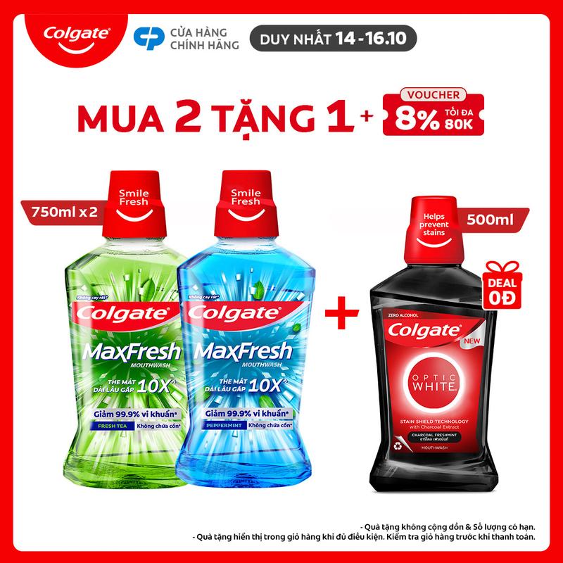 [Duy nhất 14-16.10] [MỚI] Bộ 2 Nước súc miệng Colgate Maxfresh 750ML/chai the mát dài lâu gấp 10X - diệt 99,9% vi khuẩn