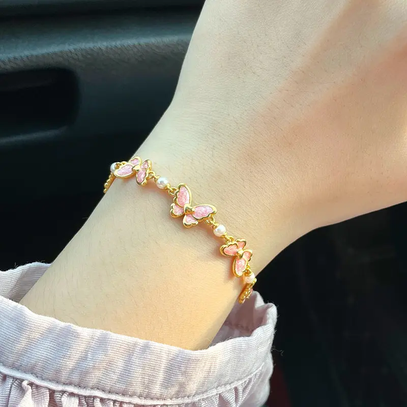 South Korea Style Popular Princess Butterfly Dance Butterfly Bracelet for Women Enamel Craft Dicksoniaceae Exquisite Hand Jewelry
