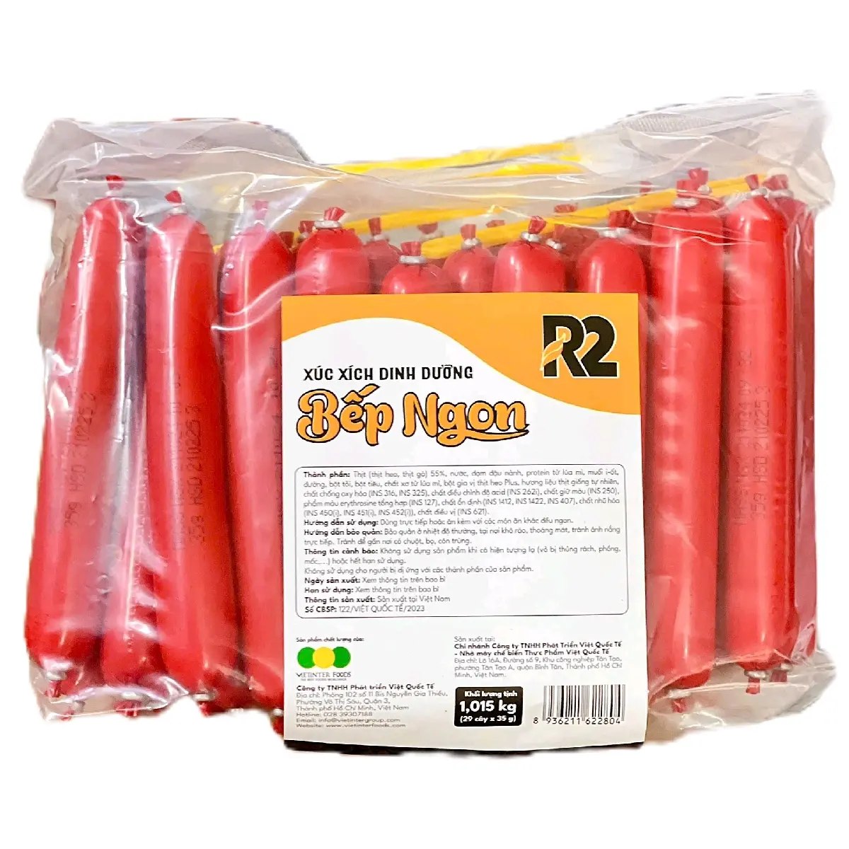 [Siêu sales 12/12] Mua 1 Túi Tặng 1 Túi Xúc xích R2 Bếp Ngon túi 1000g (28 cây) - 100% thịt đạt chuẩn ATVSTP - Cay dành cho bé yêu Chua Chè.