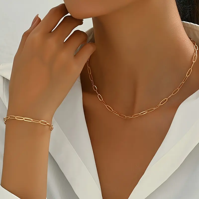 [Iron  Necklace and Bracelet] [1set Classic Simple Jewelry Set] Jewelry Set for Women, Sexy Simple Style, Iron  Necklace and Bracelet Combo, Versatile Daily and Vacation Accessory, for All Seasons heart chain men 4