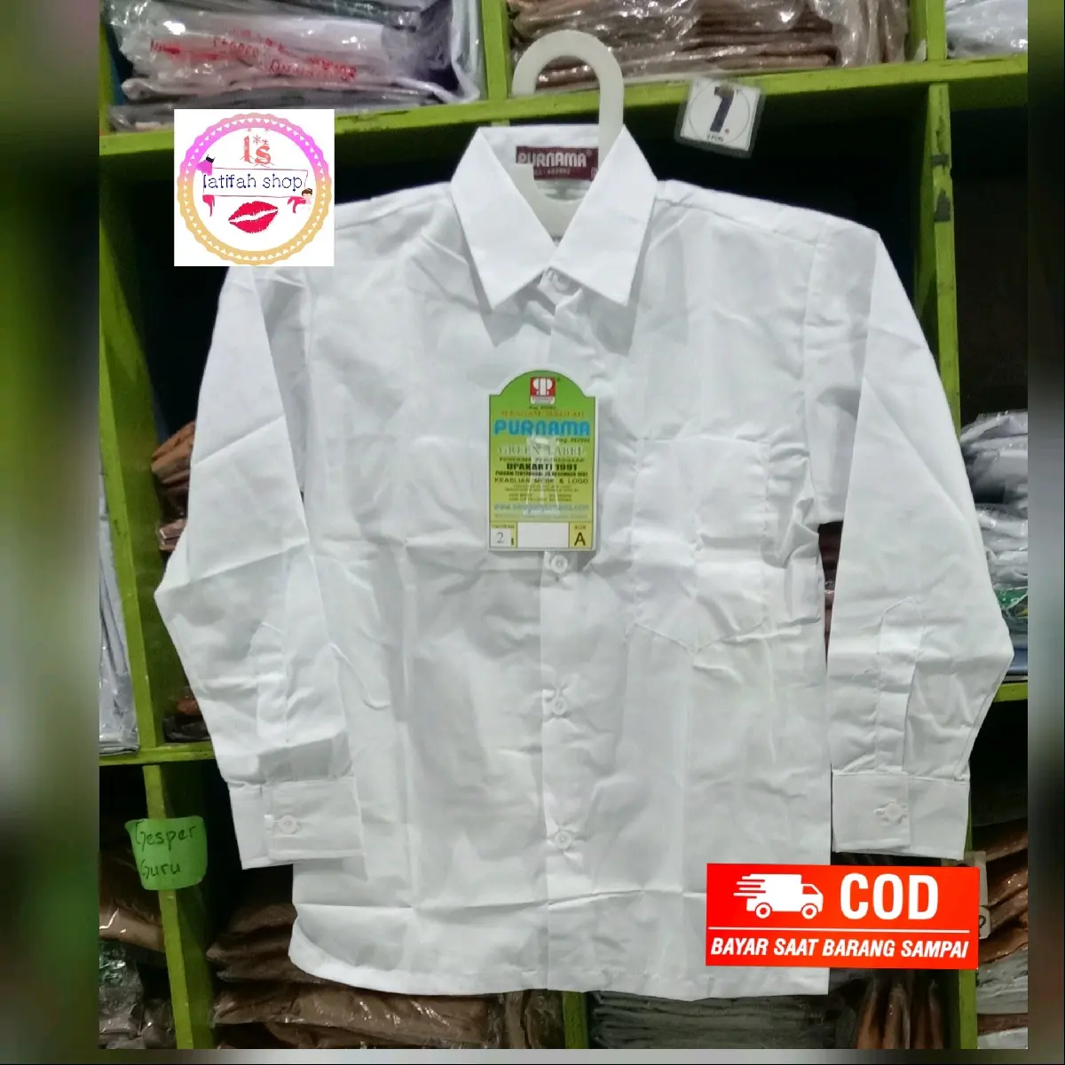 kemeja putih panjang merk PURNAMA GREEN LABEL seragam sekolah