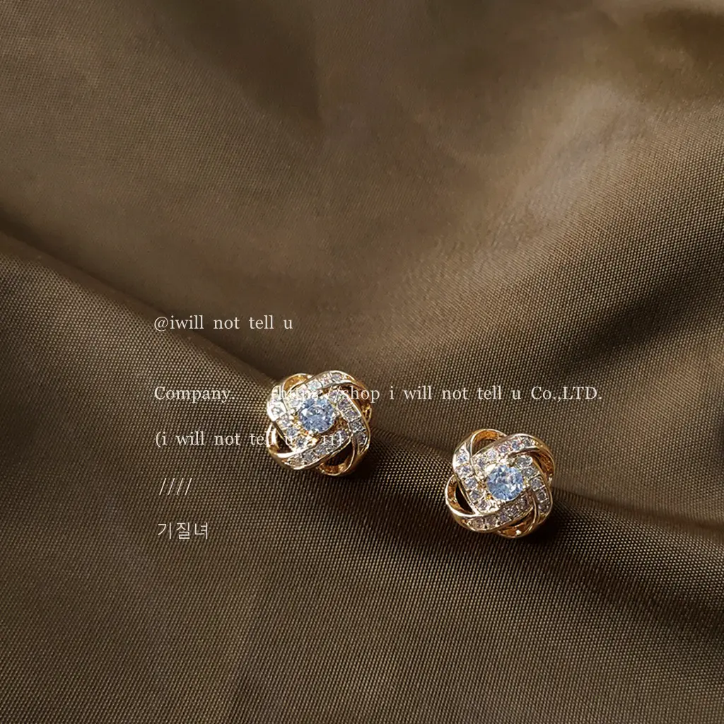 Micro Paved Zircon 925 Silver Needle Plated 14K Spiral Knot Earrings for Women Korean and Japanese Style Simple Elegant Mini Earrings