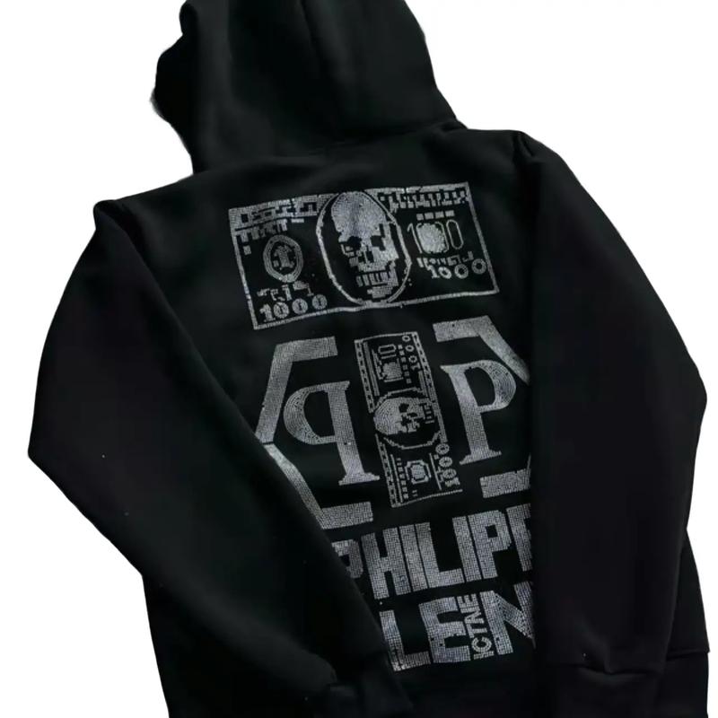  Áo nỉ hoodie cườm đính đá chữ Philip hoạ tiết siêu chất thời trang unisex nam nữ có túi tay dài - MMenswear 