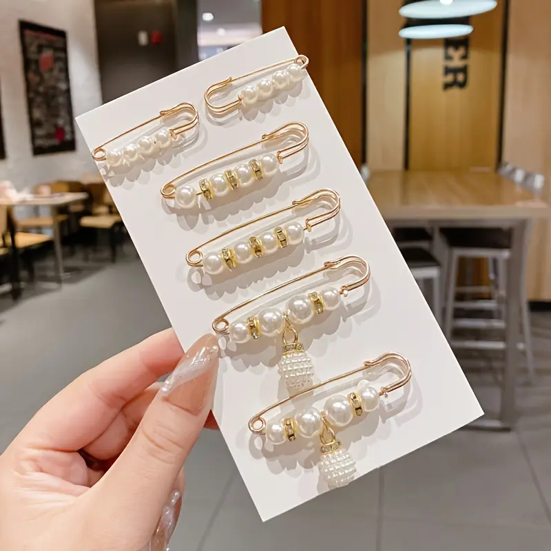 6pcs Faux Pearl Brooch Pins For Women, Cardigan Safety Pin Shirt Dress Pins Pearl Sweater Shawl Clip Waist Pins For Dress Pants White Pearl Brooches For Women 3