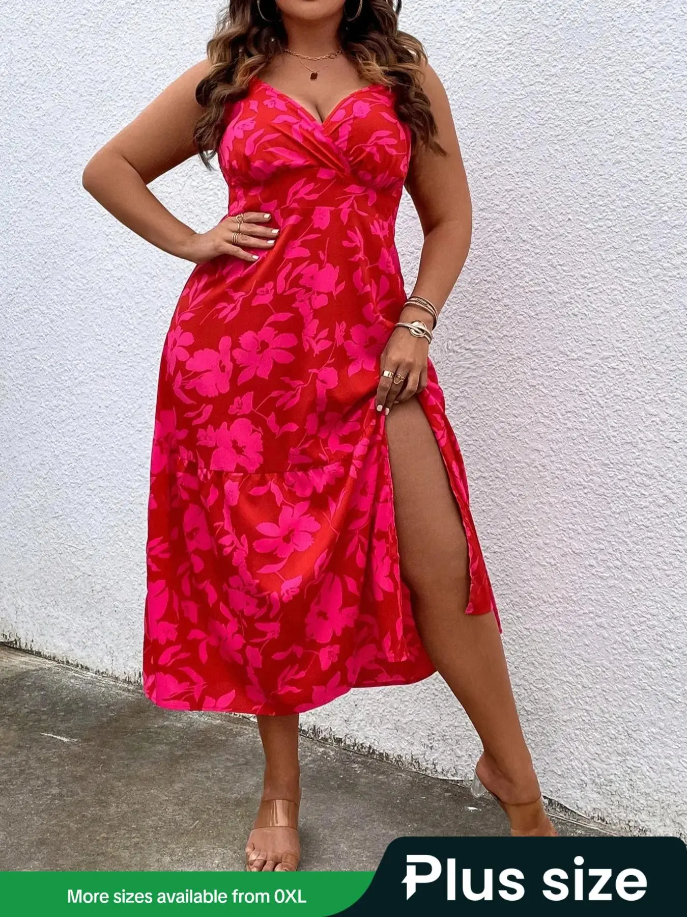 【Plus Size】 Floral Print Cami Dress, Elegant Sleeveless Spaghetti Strap Dress for Party Holiday Wedding Guest, Women's Clothes for Summer