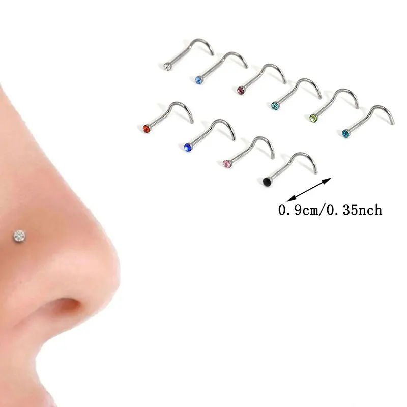 10Pcs Nose Rings Set Stainless Steel Nostril Piercings Set 10 Pcs Nose Studs Nose Piercing Body Jewelry