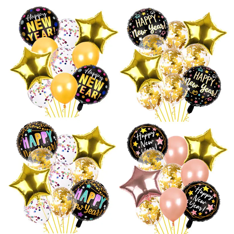 [New Year Special] New Year 2025 Party Decoration Balloon Set with Golden Star Foil Balloons Aluminum