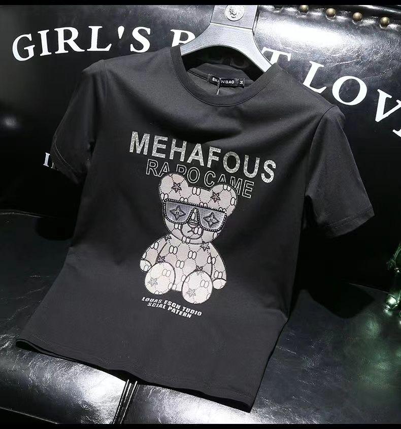 Product Introduction of European Station European Goods Trendy Bear Round Neck Short Sleeve T-Shirt Men 2023 Summer Youth Slim Fit Plus Size Half Sleeve Tee Comfort 17