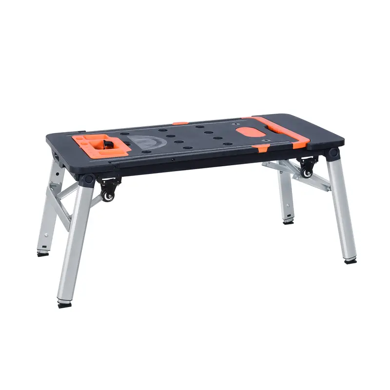 LEADALLWAY 7-in-1 Folding Portable Workbench Painted Work Table as Workbench, Scaffold,Platform,Sawhorse,Car Creeper and Hand Truck with 4 Wheels 7