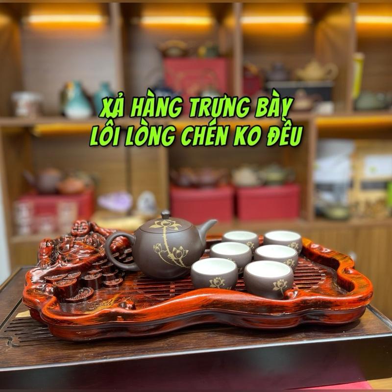 Bộ ấm trà gốm Hồng Sa Bát Tràng - Nghệ Nhân Phạm Thế Anh ( hoa sen ) dung tích ấm 300ml