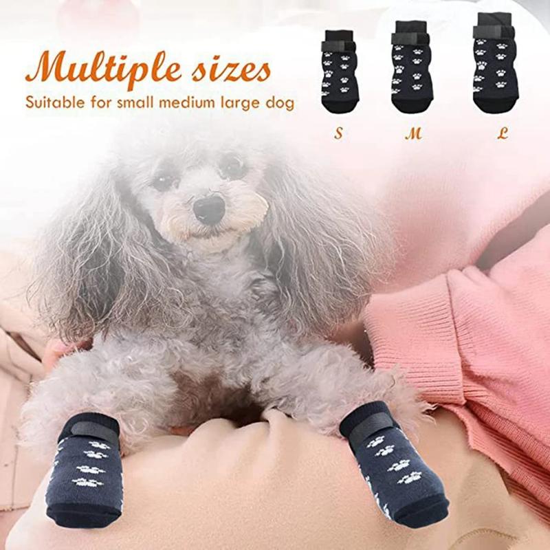 Product Introduction of 4Pcs Winter Warm Dog Socks Adjustable Anti Slip Skid Pet Shoes Socks Soft Breathable Paw Protector for Small Puppy Cat Dogs 2
