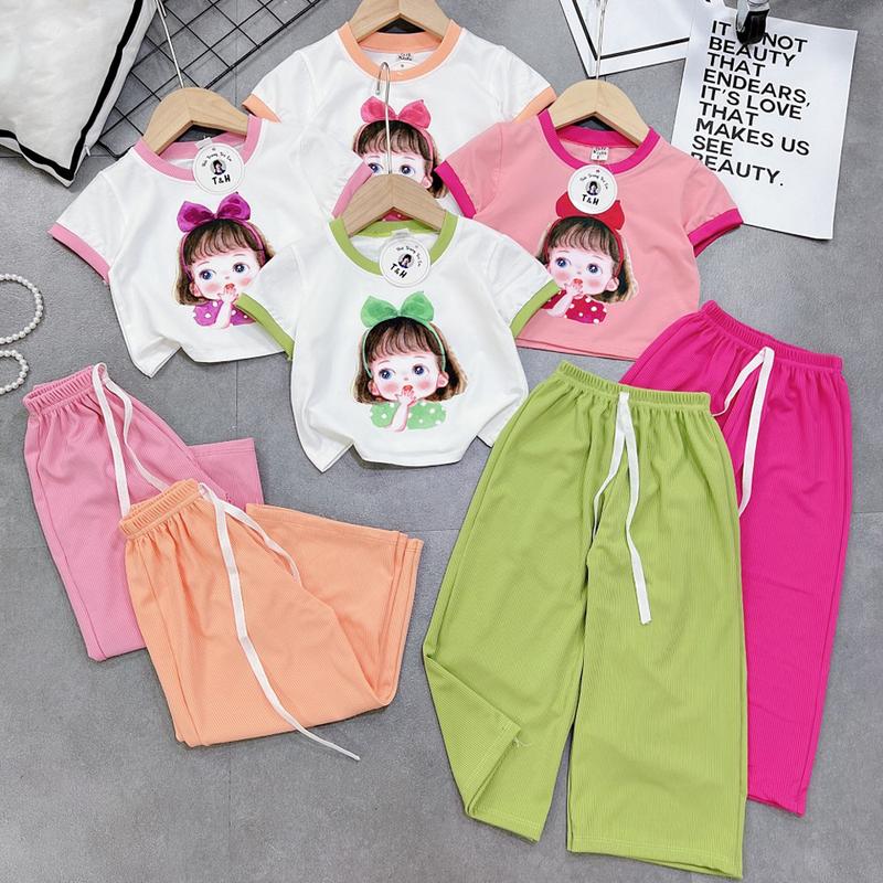8-40kg Đồ bộ bé gái Sam kids quần ống rộng thun gân lụa áo thun cotton cho bé mát mẻ mùa hè , quần áo bé gái dễ thương, quần áo trẻ em hót