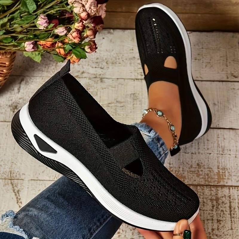Women's Ultra-Breathable Knit Sneakers - Easy Slip-On, Lightweight & Comfortable Flat Shoes with Cut-Out Design All-Day Wear - Perfect Outdoor Walks and Casual Strolls, Cute Shoes 2