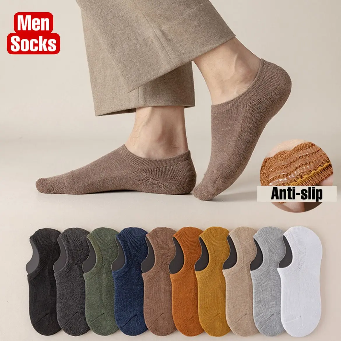 Unisex Men Socks Invisible Sock With Silicone Grip No Show Stokin Non-Slip Soft Casual Socks