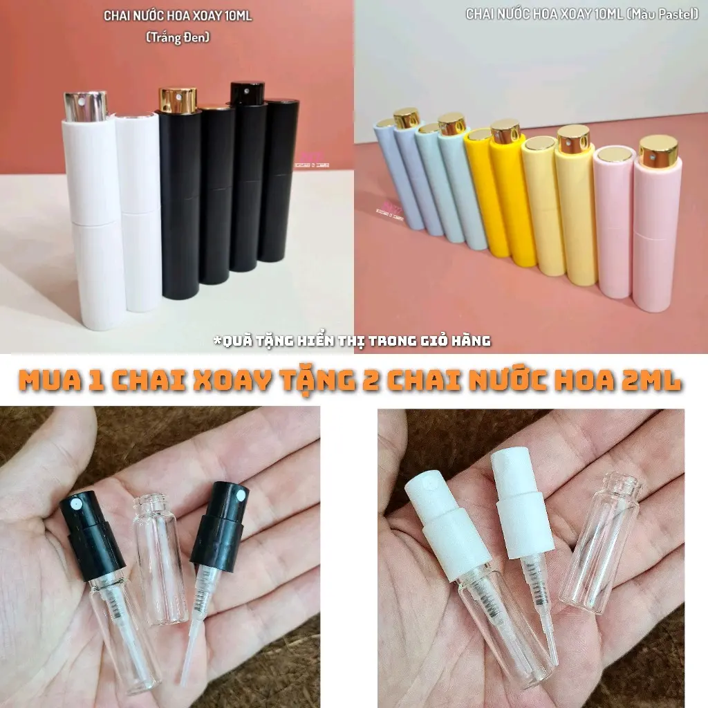 [TẶNG VÒI CHIẾT]CHAI CHIẾT NƯỚC HOA XOAY 10ML(Vỏ bóng/nhám)