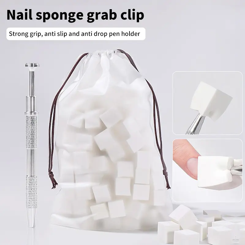 Miếng Bọt Biển Móng Tay Gradient Hình Khối Beancurd, Dụng Cụ Nhuộm Vỗ Tay Sơn Gel Móng Tay, 20 / 50 Cái, Kẹp Bọt Biển Bốn Móng Bằng Thép Không Gỉ 0