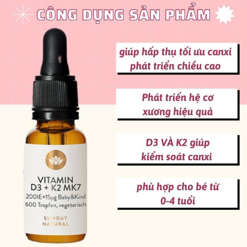 Product Introduction of Vitamin D3 K2 MK7 Đức 200IE Sunday Natural dạng giọt 20ml 10