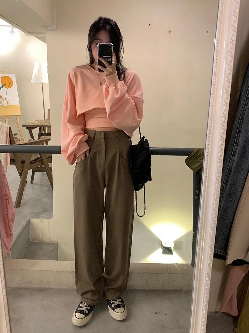 Product Introduction of เสื้อสเวตเตอร์คอกลมแขนยาวผู้หญิงสีทึบ, สไตล์สปอร์ต, แฟชั่นสไตล์ไฮสตรีท, ทรงหลวม, อเนกประสงค์, เสื้อกั๊กสลิง, เหมาะสำหรับฤดูใบไม้ผลิและฤดูร้อน, ปี 2024 3