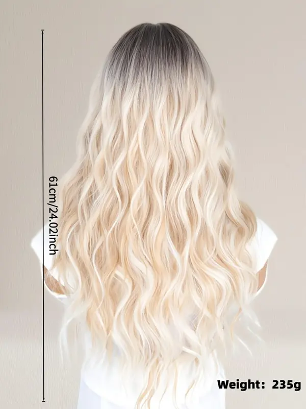 24 Inch Long Wavy Wigs for Women, Gorgeous Fluffy Wigs with Bangs, Synthetic Full Machine Wigs for Party, Daily Use 1