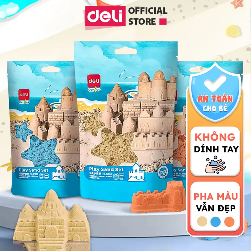 Cát Động Lực Cho Bé Deli - Cát vi sinh Đồ Chơi An Toàn - Không dính tay, Lên Khuôn Tốt, Cát Hạt Gel Mịn - Túi zip 500g Toy 0