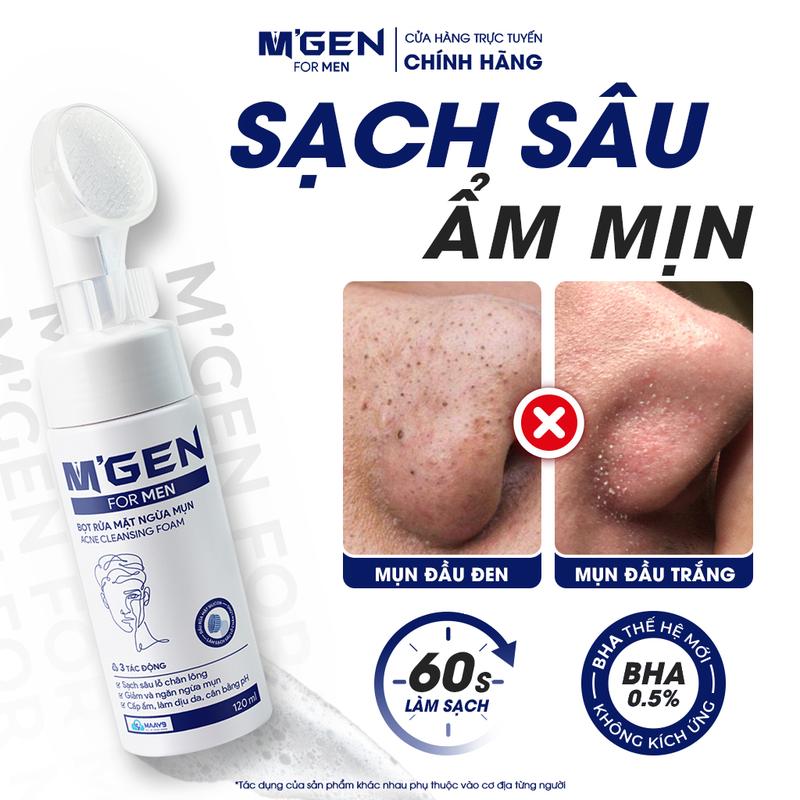 Sữa rửa mặt Da Dầu Mụn cho nam MGEN dạng bọt mịn, đánh bay mụn đầu đen, sữa rửa mặt nam ngừa mụn, cấp ẩm cân bằng pH 120ml