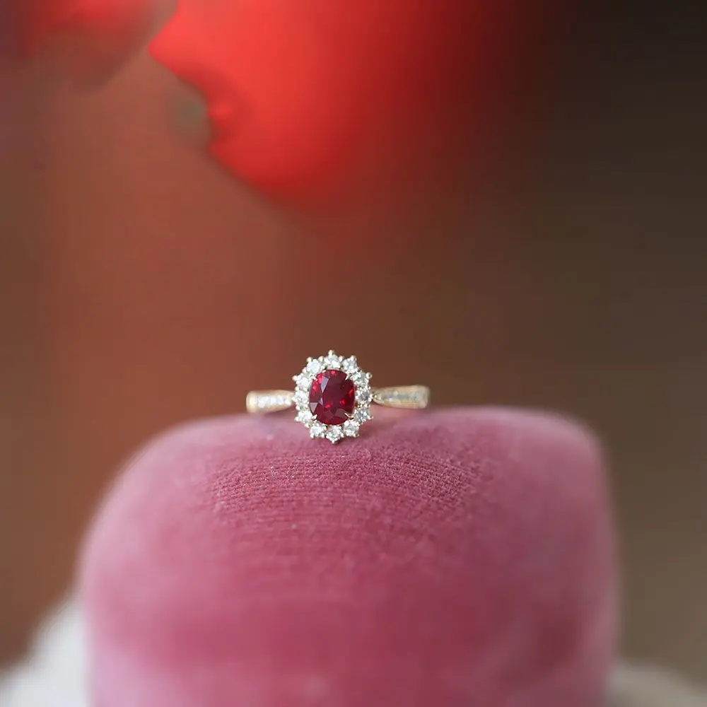 [Gan Tong] S925 Sterling Silver Inlaid Ruby Natural Ruby with Inlaid with Diamond Ring Female Ring Temperament