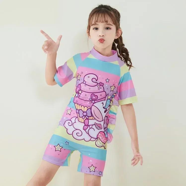 Product Introduction of Conservative Swimsuit 2024 One-piece Girl's Short-sleeved Shorts Swimsuit Cartoon Cute Children's Swimsuit Baby Girl 5