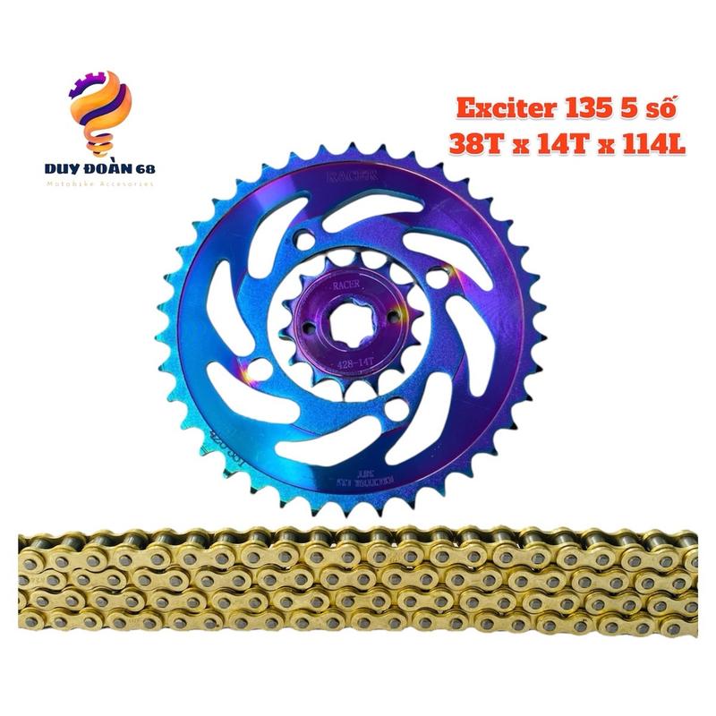 Nhông Sên Dĩa Exciter 135 Kai An Dĩa Vàng, Đen, Titan Xích 428HD 10 Ly Công Nghệ Nhật Bản Êm Tròn Đều Bền Bỉ Phụ Tùng Cacbon