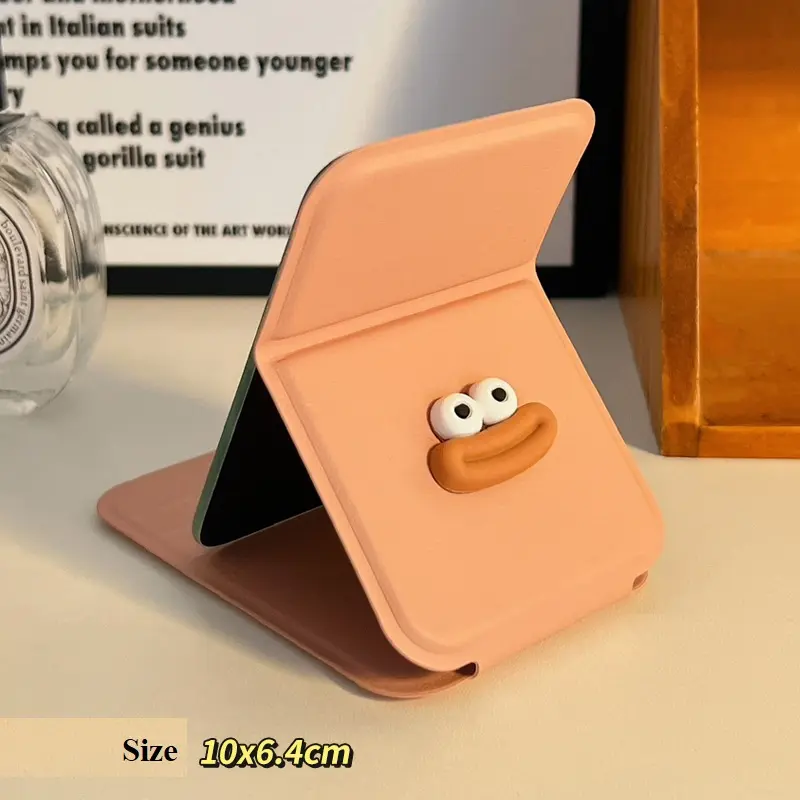 Gương da mini 10.6x7 gấp gọn bỏ túi, để bàn trang điểm, decor, có charm đính ngộ nghĩnh GUONGDA195