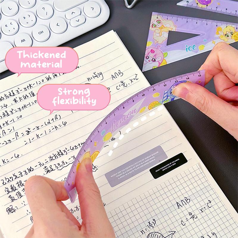 Product Introduction of 4Pcs Cartoon Pony Ruler Set Angle Ruler Protractor Triangle Ruler Multifunctional Measuring Tools Students Set School Supplies 17