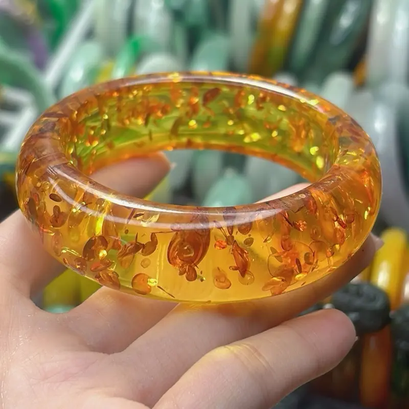 vòng tay hổ phách vàng nở hoa 0