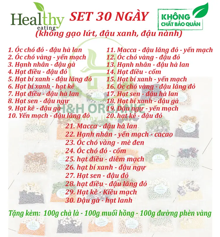 SỮA HẠT - SET HẠT LÀM SỮA MIX SẴN 30 NGÀY KHÁC NHAU - QUÀ TẶNG HẤP DẪN Topping Chua 1