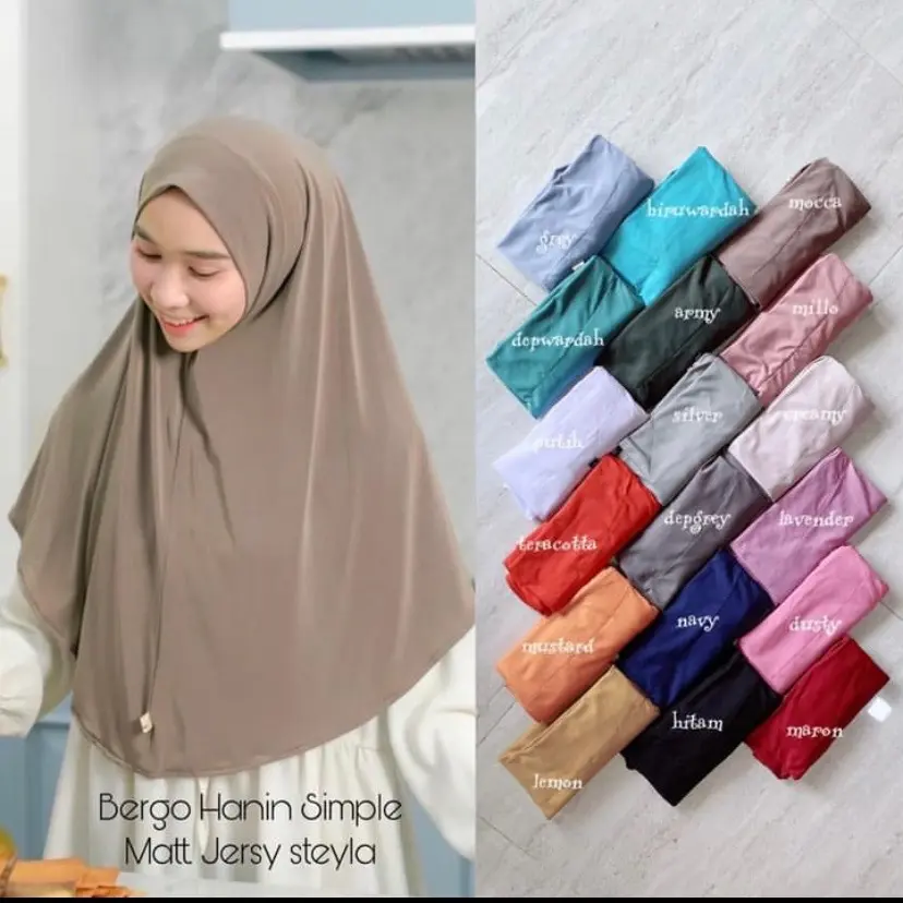 Bergo Hanin Simple/Hijab Instan Jersey/Khimar Livia/Jilbab Instan Jumbo Jersey/Original Produk Bergo Hanin