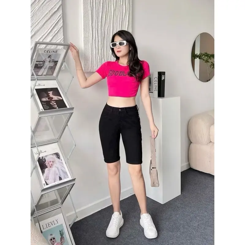 Quần ngố jean đen trắng co giãn chuẩn phom giá siêu ưu đãi - Thương hiệu uy tín