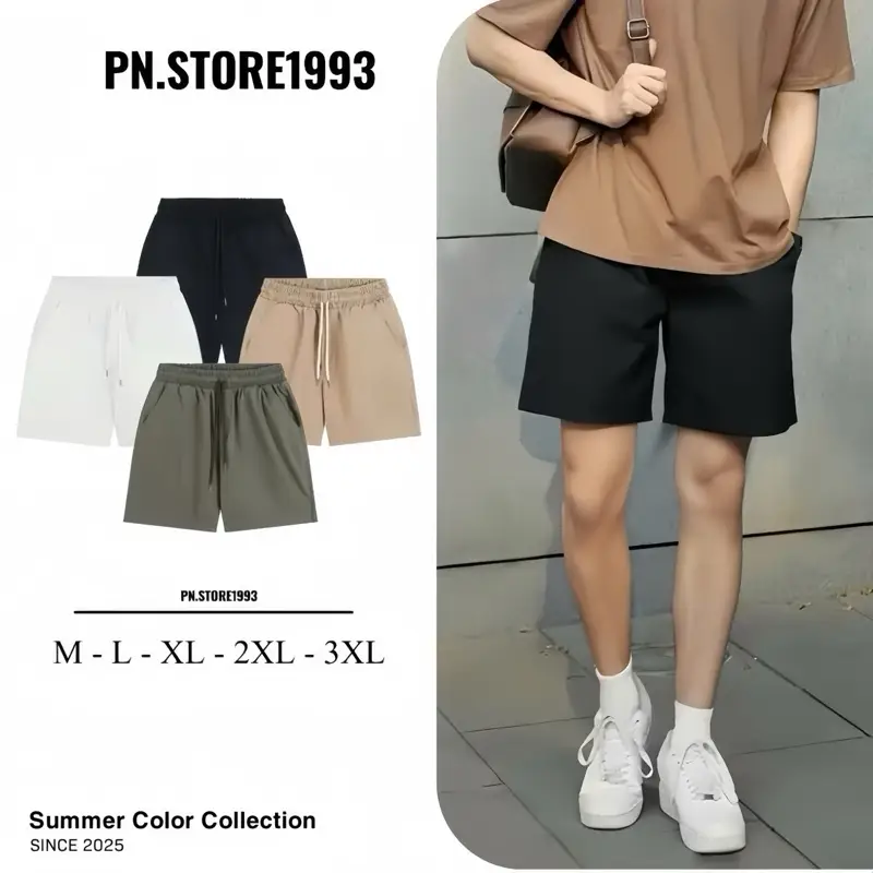 (Combo 2 Quần Short) Kaki Dù Pn Store Dáng Trên Gối Bản Nâng Cấp Đường May Menswear Nam Kem Nhung Tre