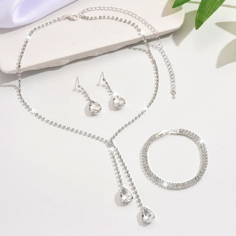 2pcs/set Water Drop Zircon Jewelry Sets Shiny Wedding Claw Chain Evening Necklace Earring Set For Women Girl 4