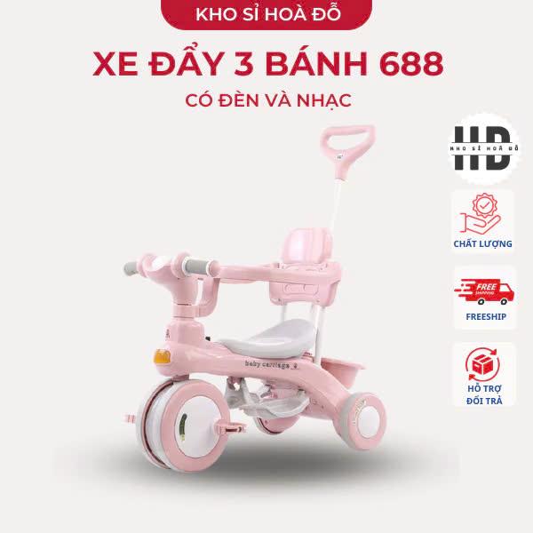 Xe đẩy 3 bánh cho bé kiêm xe chòi chân và xe đạp có đèn và nhạc 688 không có mái che