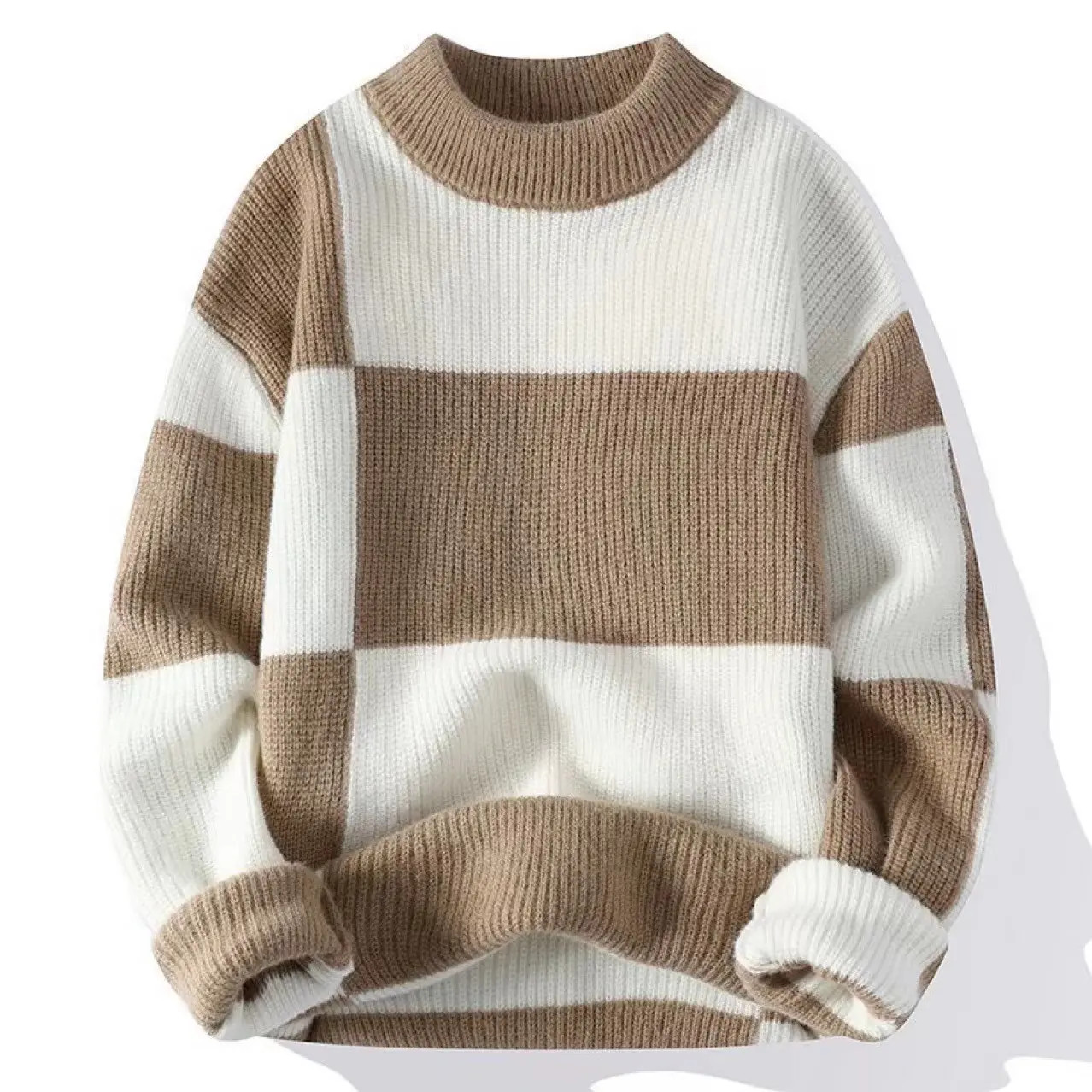 2025 New Winter Sweater Men's round Neck Winter Contrast Color Casual Thickened Men's Sweater Hong Kong Style New Knitwear Winter Warm Top