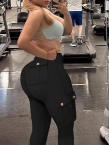 【Plus Size】 Solid Color Flap Pocket Skinny Pants, Casual Comfy Breathable Trousers for Daily Wear, Women's Bottoms for All Seasons