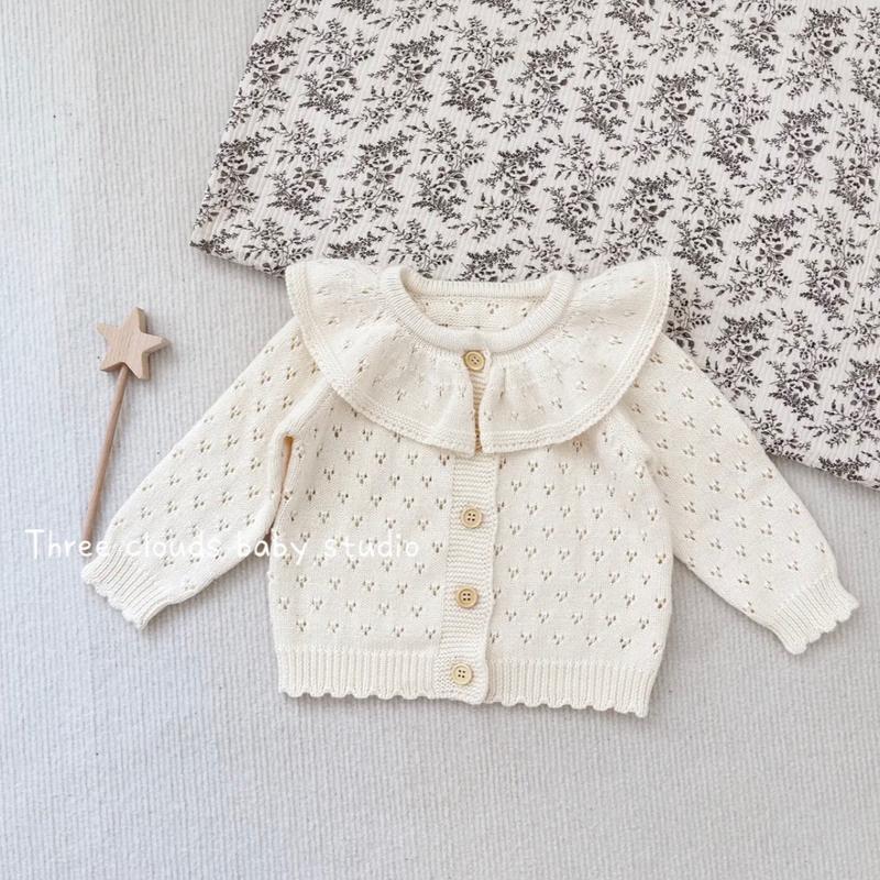 Áo len cadigan be cổ bèo