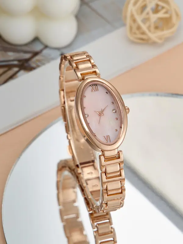 Women's Elegant Oval Dial Quartz Watch, Exquisite Trendy Wristwatch, Fashionable Watch for Women As Gift with Box 0
