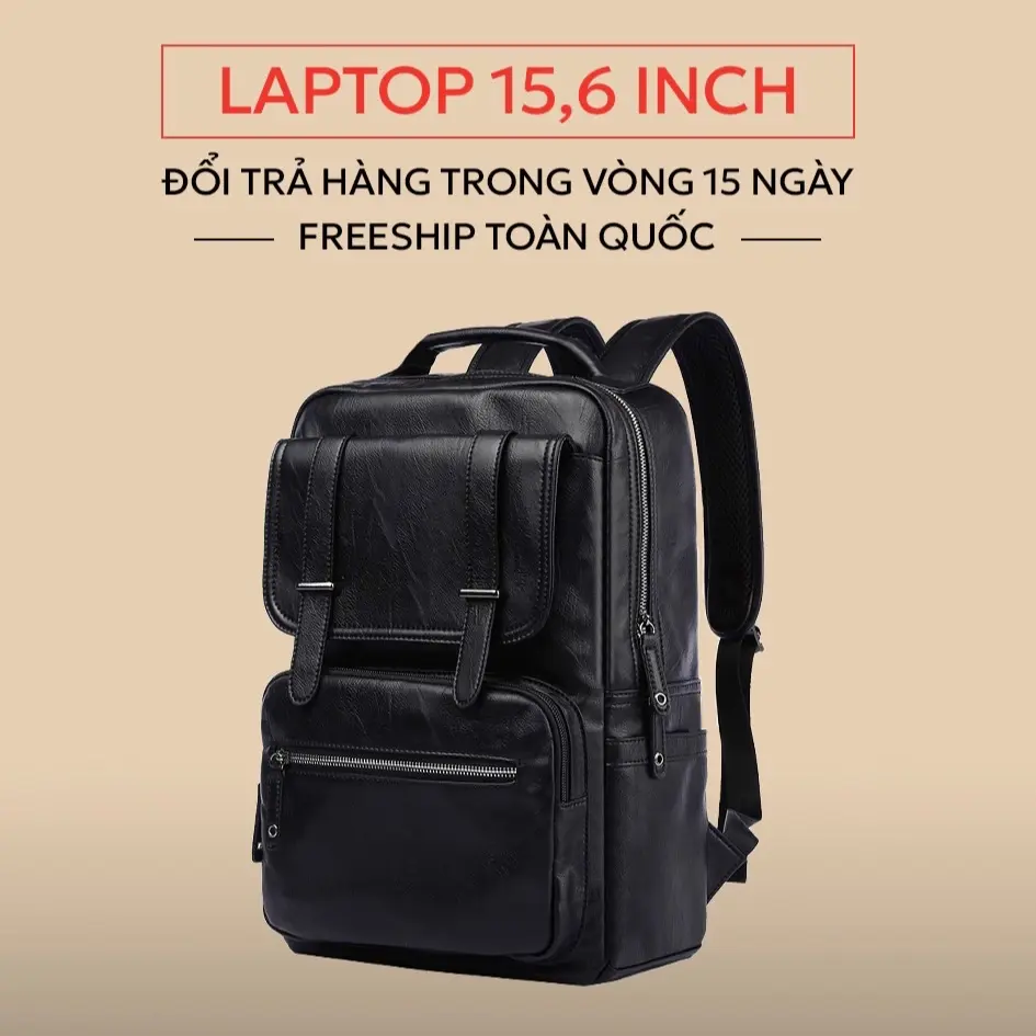 Balo Da Nhăn Thời Trang Cao Cấp, ba lô da Nam Nữ học sinh-sinh viên Đựng Vừa Laptop 15.6 Inch - Màu Đen Bag Đeo Vai